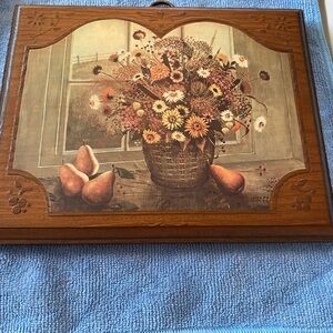 Source Unknown Rustic Basket of Wildflowers and Pears Wall Art - Brown and Cream